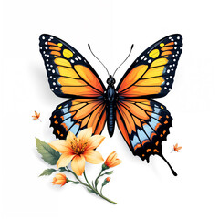Obraz premium butterfly and flower illustration, isolated on white