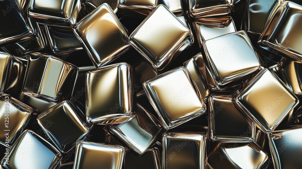 Aufkleber a collection of shiny metallic cubes and cylinders arranged in an interlocking pattern, showcasing t