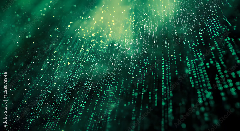 Poster abstract green digital rain data stream background image