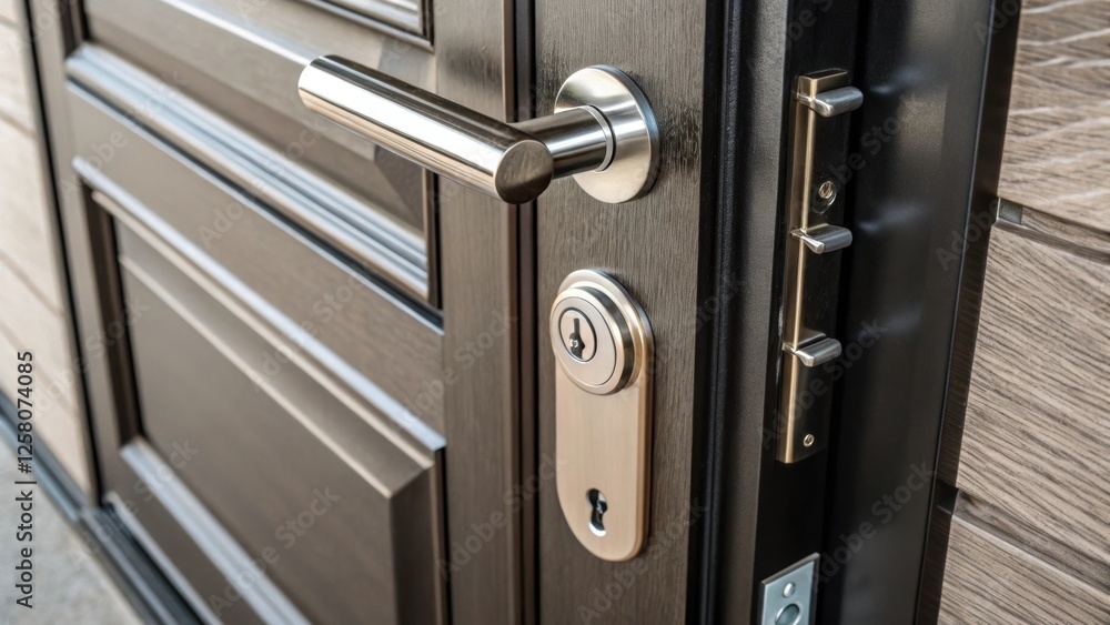 Aufkleber A closeup of a doors locking mechanism emphasizing the sleek design and security features that blend seamlessly with the doors aesthetic.