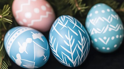 Fototapeta premium Easter Eggs with Delicate Spring Designs in Pastel Colors Celebratory Festive Mood Holiday