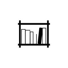 Black silhouette of a simple bookshelf with several books, on a white background, minimalist design.