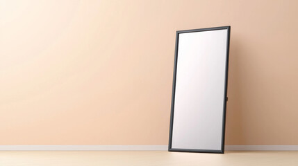 Technology disruption retail sector. modern full length mirror leaning against wall in minimalist room