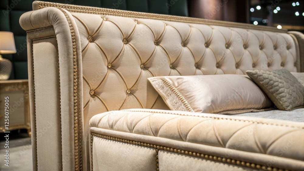 Poster A closeup of a luxurious dropdown bed made with highquality fabric highlighting intricate stitching and elegant textures conveying comfort and sophistication.
