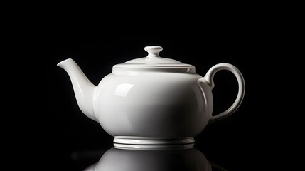 Elegant White Porcelain Teapot Studio Shot Black Background Kitchenware Tea Ceremony