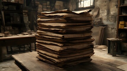 Obraz premium Vintage Newspaper Stack in Retro Sepia Tone with Detailed Texture