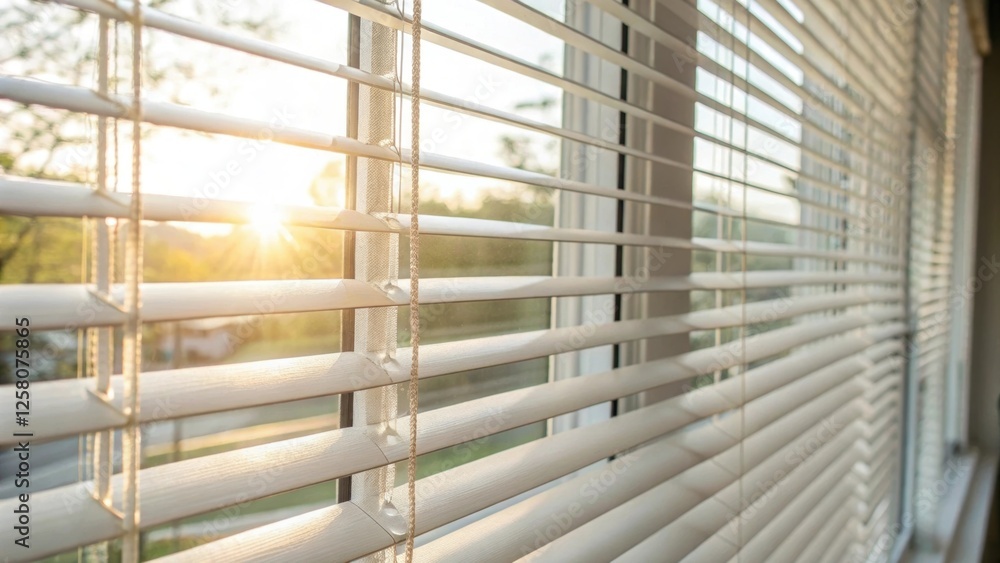 Aufkleber a closeup of a pair of elegant whiteblind slats being adjusted to control sunlight with soft light s