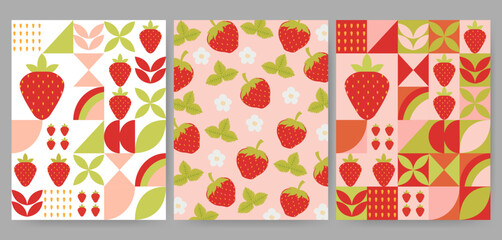 Strawberry minimalist geometric design for banner, card, cover, poster, advertising, wallpaper.	