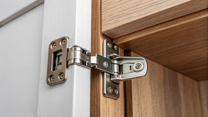 A closeup of a softclose hinge being attached to cabinet doors demonstrating the functionality and modern features integrated into the custom design.
