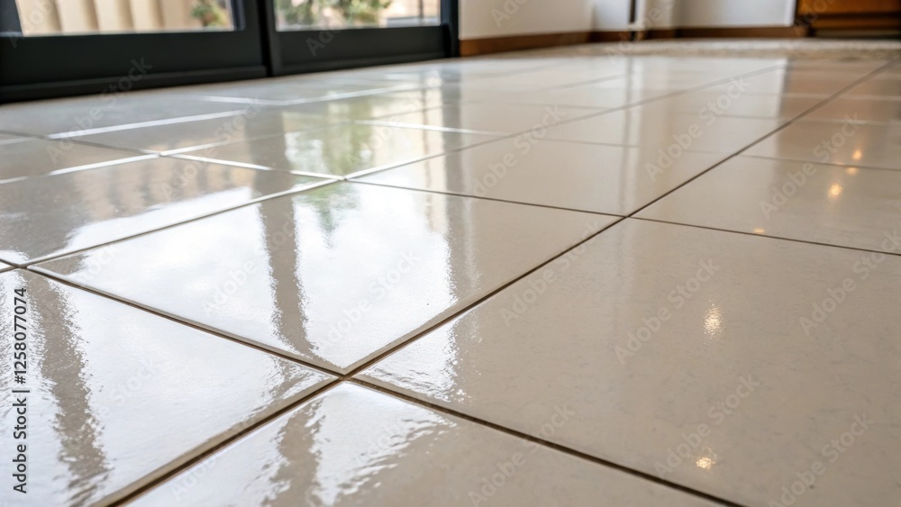 Poster a closeup of a sy scratchresistant porcelain tile laid out on the floor with the light reflecting of