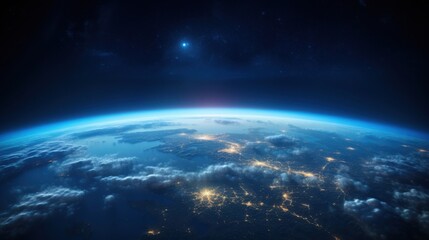 photograph of Earth globe view from outer space flying over cities.