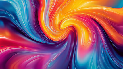 Obraz premium Vibrant and colorful abstract swirl design with fluid motion and dynamic hues. This artwork features blend of blue, orange, pink, and yellow tones, creating energetic visual experience