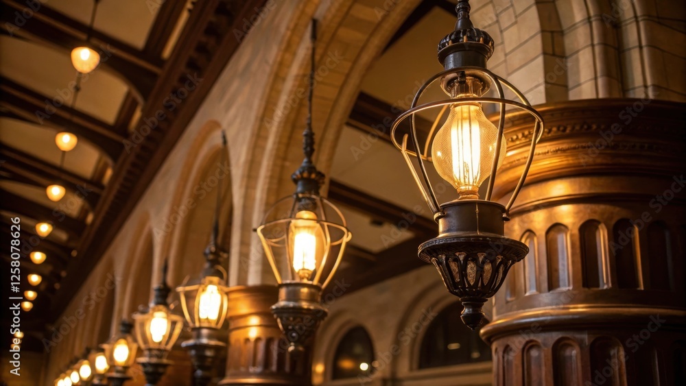Poster a closeup of light fixtures focusing on vintagestyle bulbs illuminating the space providing a warm a