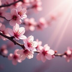Delicate cherry blossom branches sway in the gentle spring breeze, flowers background, branches