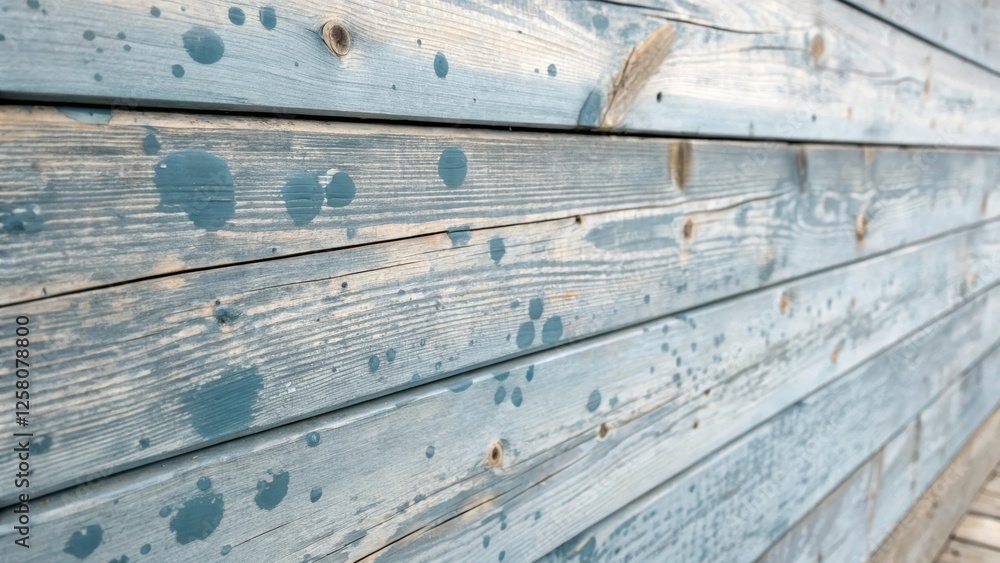 Poster a closeup of rustic weathered shiplap showcasing a combination of bluishgray paint splattered with s