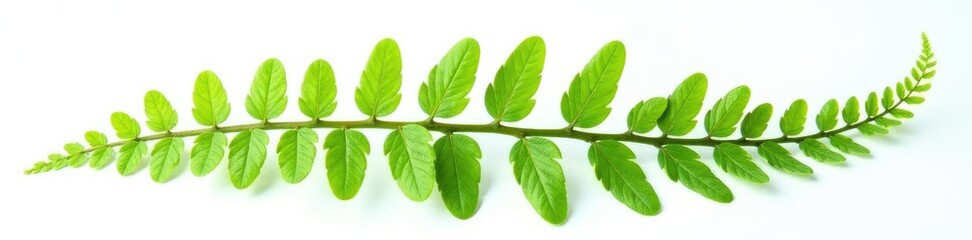 delicate green fern frond isolated on white background, botanical, green