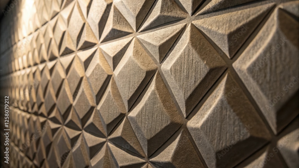 Poster A closeup of textured wallpaper featuring a geometric pattern with a focus on the interplay of shadows and light that accentuates the designs threedimensional quality.