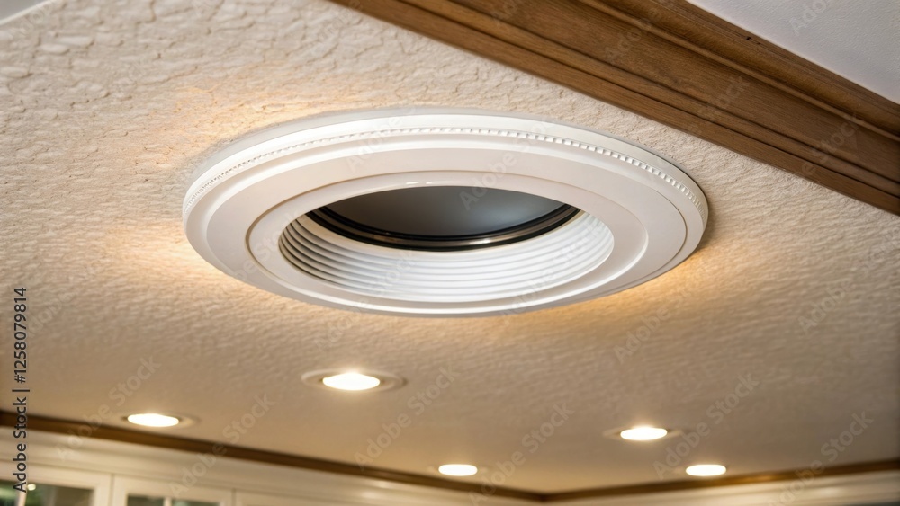 Poster a closeup of the installation of a trim ring around a recessed light emphasizing the snug fit and th