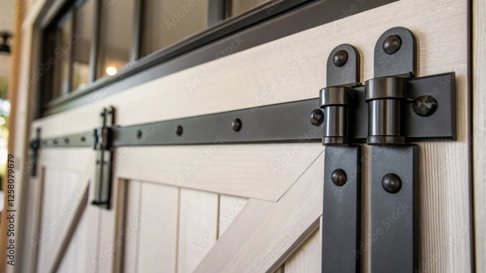 Poster a closeup of the hinges on a newly installed barn door emphasizing the sleek finish and sy construct