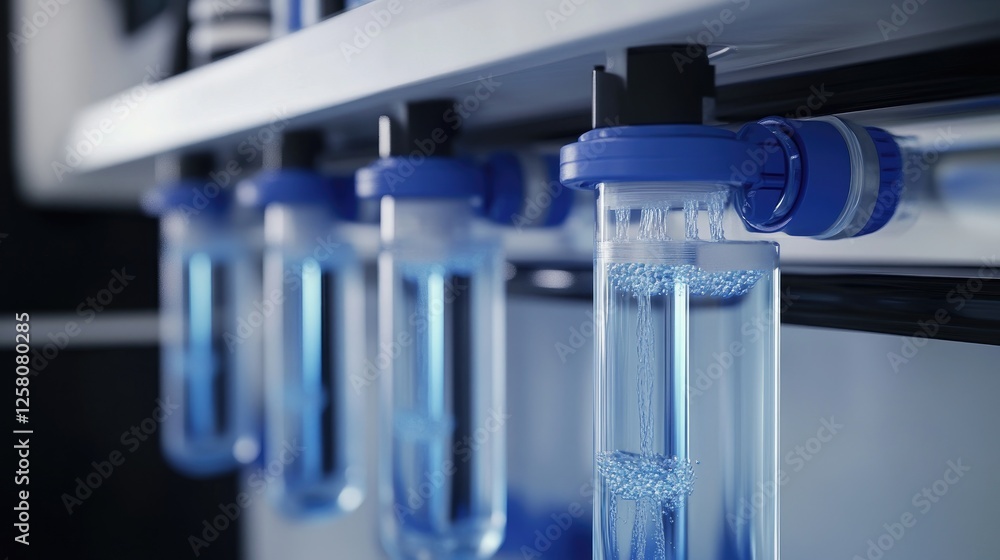 Aufkleber A detailed view of pure water cascading through a reverse osmosis system, showcasing the clean and dynamic flow of filtered water.