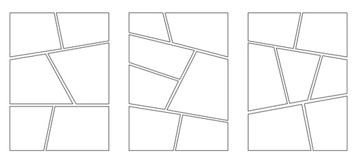 Set of templates for manga comic panels. Comic or Manga background frames and panels, designed for use by mangaka or comic artists. Empty page frame for comic book, photo collage, poster, flyer.