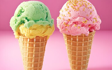 Delicious Ice Cream Cones,  Mint, Lemon & Strawberry