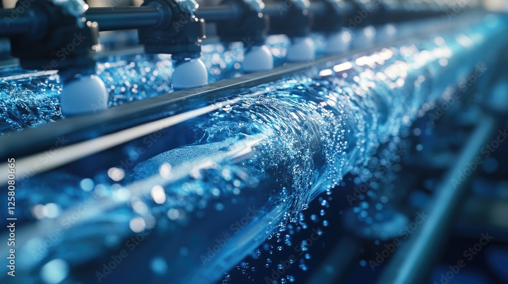 Aufkleber A detailed view of pure water cascading through a reverse osmosis system, showcasing the clean and dynamic flow of filtered water.
