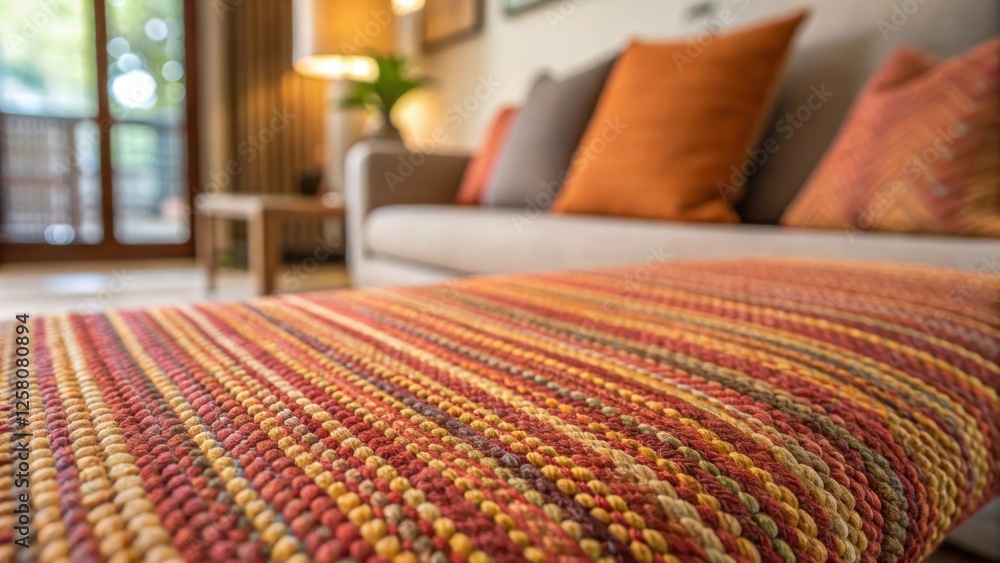 Poster A closeup of vibrant woventextured wallpaper displaying the subtle variations in threads that create a warm inviting atmosphere in the living space.