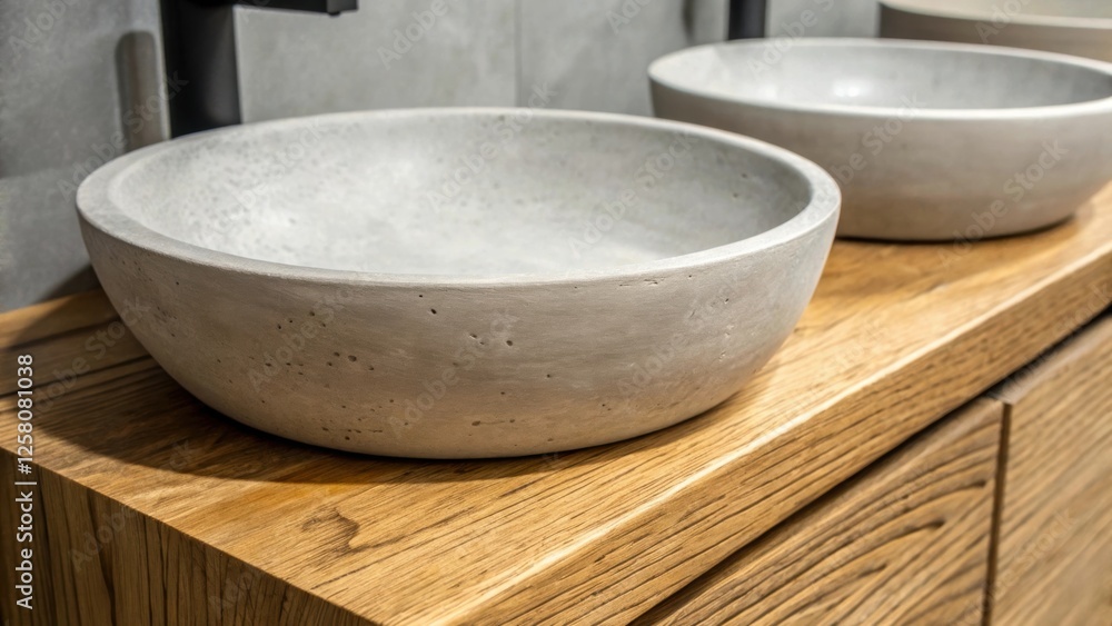 Aufkleber a closeup on the contrasting textures of a minimalist double sink vanity featuring smooth concrete b
