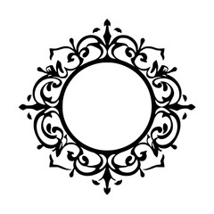 Circular Black Ornamental Frame, Decorative Design, Detailed Floral Pattern.