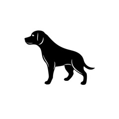 Silhouette of a Labrador Retriever, black on white, dog profile, minimal art, dog silhouette, sleek vector, clean lines, single color, minimalist, animal, black dog, Lab, modern, icon, isolated, black