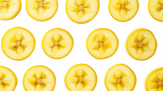 Fresh banana slices pattern isolated on transparent background