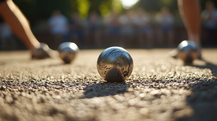 A pétanque game in progress.