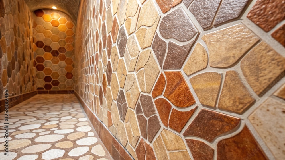 Aufkleber A closeup view of a space created with irregular polygon tiles capturing the organic flow and unique shapes that lend an artistic feel to the entryways ambiance.