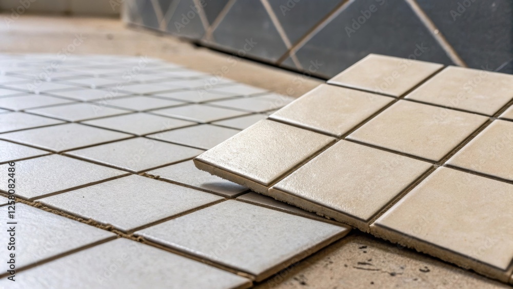 Poster A closeup view of a single tile being set at an angle creating a dynamic nonlinear design that disrupts traditional grid patterns.