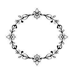 Elegant Oval Floral Frame in Black Ink: A Delicate Graphic Depiction on White Background