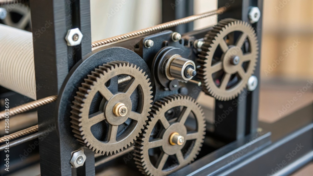 Poster a detailed closeup of the screens tensioning mechanism capturing the intricate gears and pulleys tha
