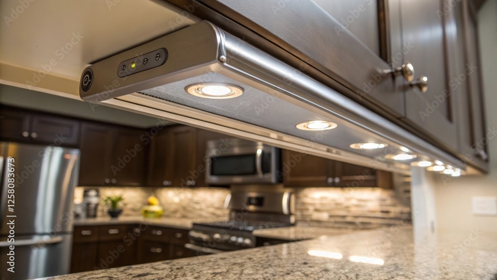 Poster a detailed closeup of the sleek design of a motionsensor undercabinet light drawing attention to its
