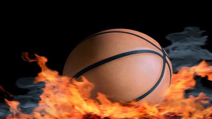 Fototapeta premium Fiery Basketball on Fire Background Sport Image
