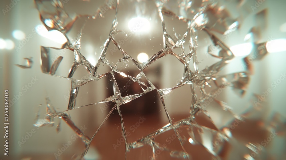 Aufkleber this image depicts a close-up of shattered glass with an abstract design, creating a captivating foc