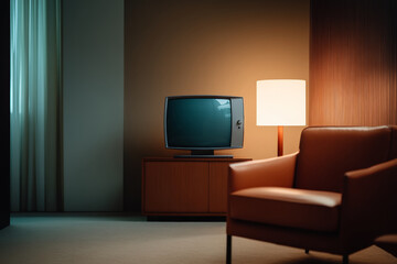 Vintage television and armchair create a nostalgic atmosphere in a cozy indoor setting