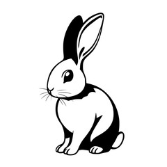 Monochrome illustration of a sitting rabbit, with white, black, and white background.
