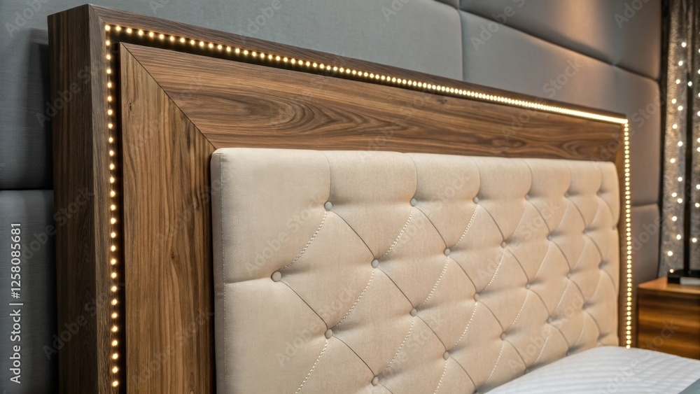 Poster a medium closeup featuring a headboard in a halffinished state showcasing contrasting textures of fa