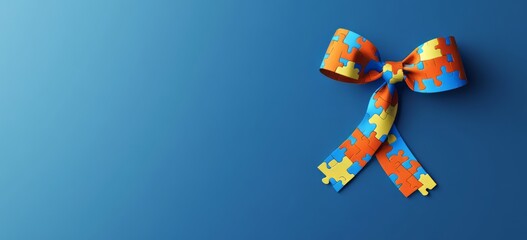 World Autism Awareness Day, United Nations measures to raise awareness about autistic individuals throughout the world, Colorful Puzzle in Forming Ribbon Bow Shaped