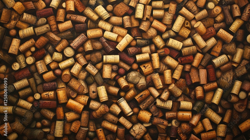 Poster a pile of authentic wine corks arranged in a natural display, their textures and colors reflecting t