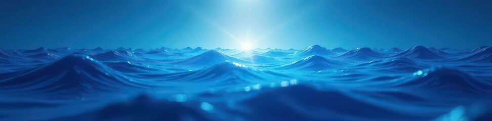 Fototapeta premium Abstract blue ocean scene, focused light beam , graphic, background