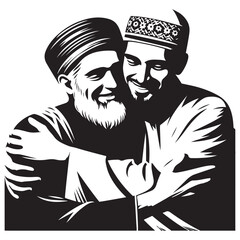 People embracing (Eid hugs) silhouette vector illustration.