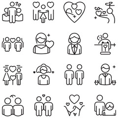Family and bedding line icons collection. Thin outline icons pack. That icon collection. Set of line web pictograms with white background
