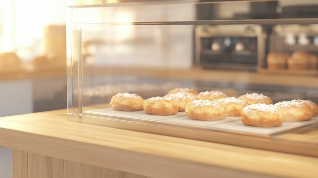 Morning bakery delights in sunlit display case