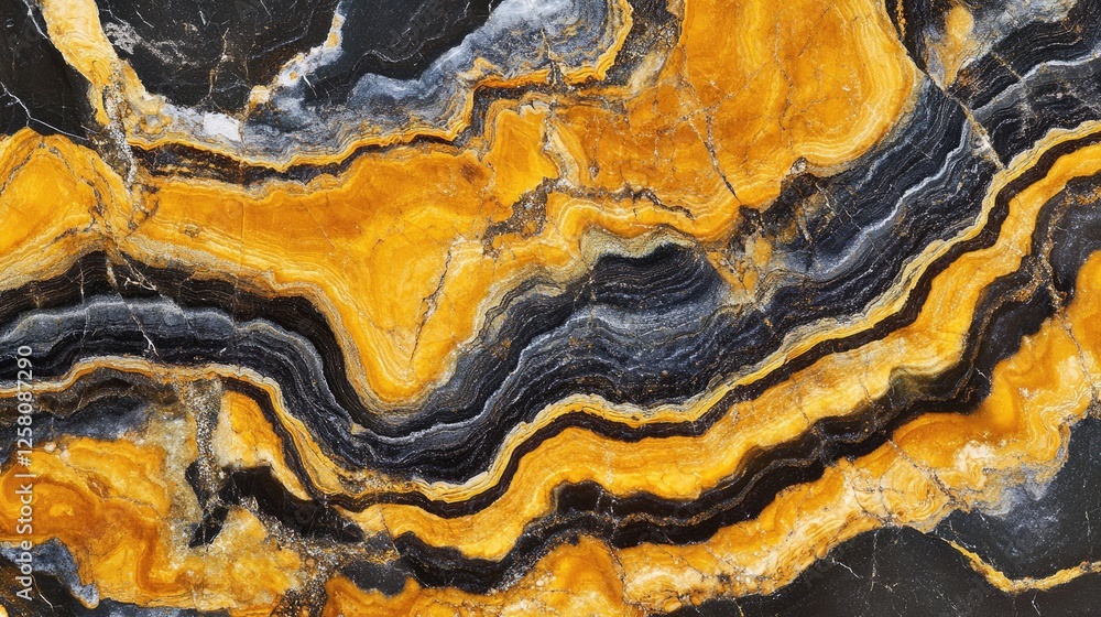 Poster a rugged rock surface with bold yellow and black patterns, captured in a close-up view to reveal the